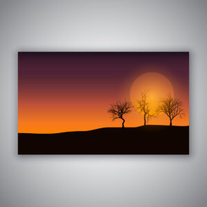 Sunset Silhouette Landscape Wall Art – Minimalist Nature Painting