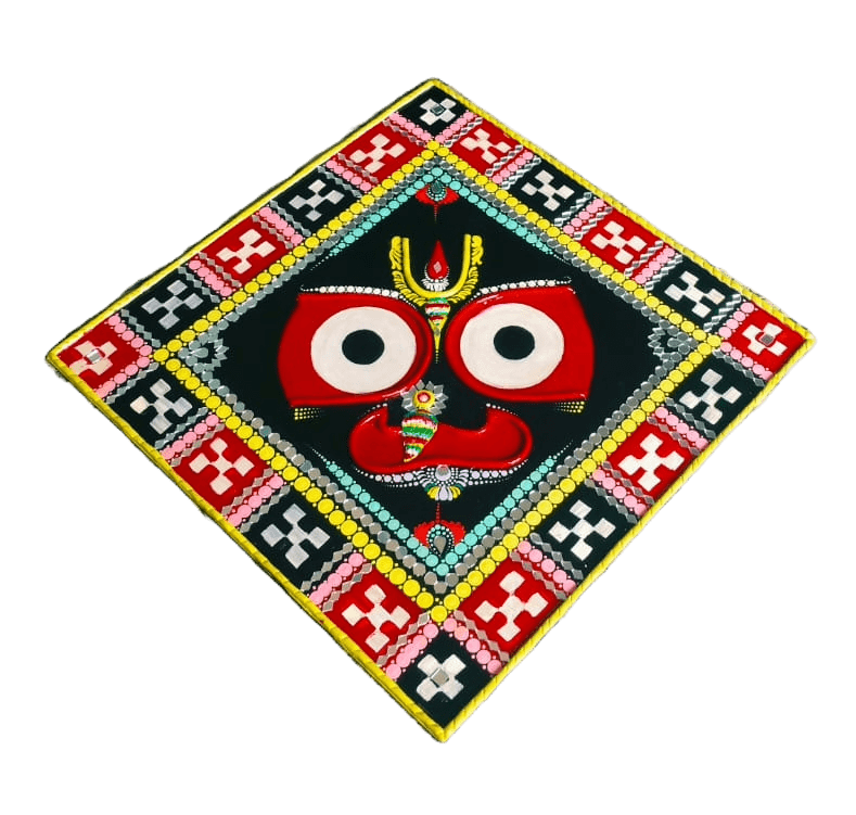 lord jagannath lipan art painting on mdf board handmade jagannath mirror work wall decor traditional jagannath wall art with acrylic colors