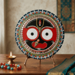 lord jagannath mandala lipan art on mdf board handmade jagannath round wall decor with mirror work traditional jagannath mandala art wall hanging
