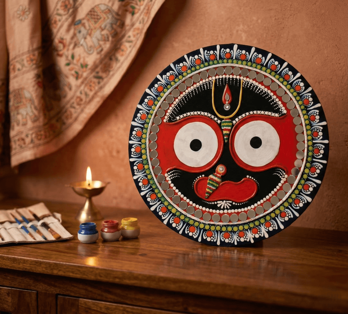 lipan art jagannath wall decor india circular jagannath painting with mirror detailing