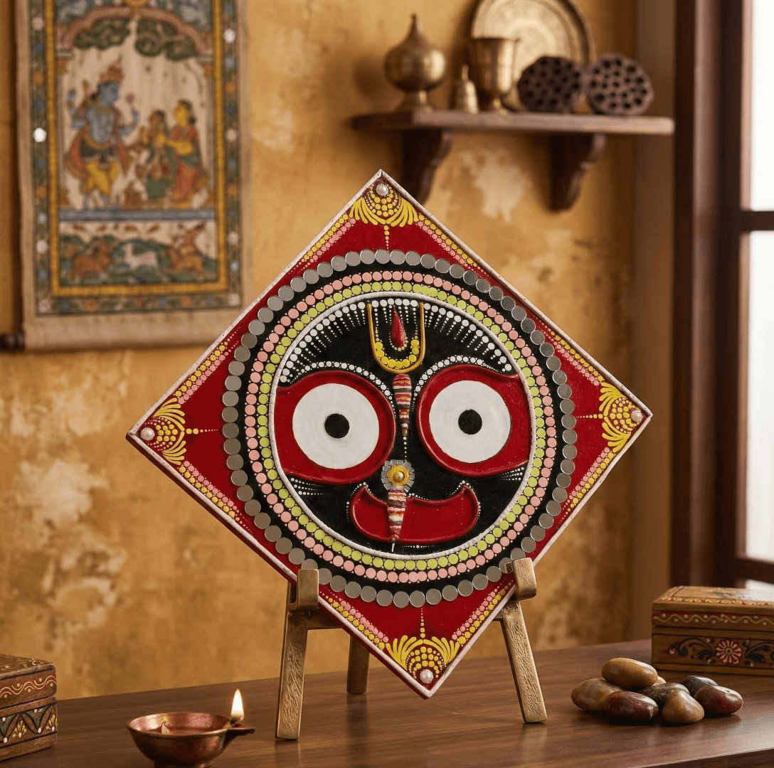 lord jagannath lipan art with mirror work mdf board handmade jagannath wall decor traditional art jagannath lipan art square wall hanging india mirror work jagannath wall decor handmade odisha jagannath lipan art painting