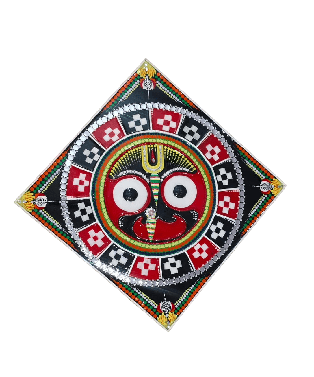 lord jagannath lipan art painting with mirror work on plyboard handmade jagannath wall art resin mirror work traditional jagannath lipan art wall decor