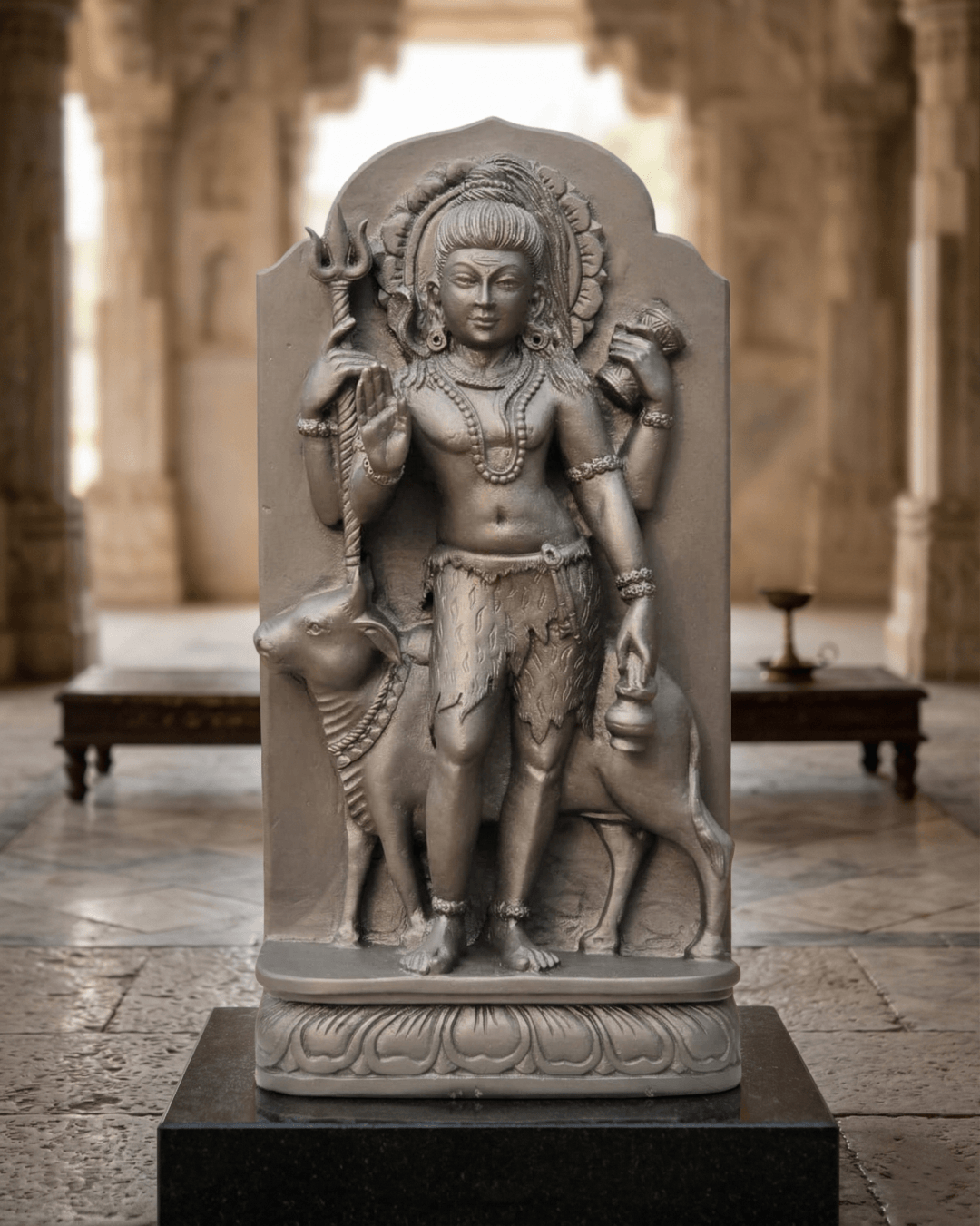 pashupatinath shiva black stone idol with nandi lord shiva statue black stone hindu murti shiva nandi sculpture handcrafted india mahadev idol for home temple decor shiv murti black stone traditional statue