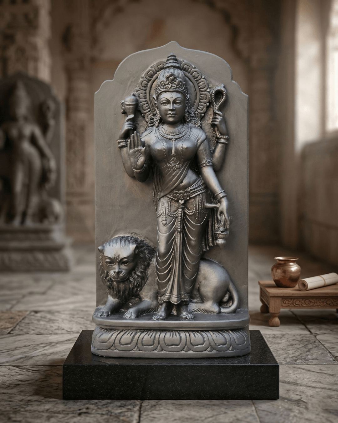 maa parvati black stone idol with lion statue parvati mata murti for home temple handcrafted parvati statue indian stone sculpture shakti idol black stone decor goddess parvati murti traditional design
