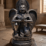 garuda black stone idol kneeling statue garuda vishnu vahana sculpture india handcrafted garuda murti black stone garuda statue for temple decor hindu garuda idol folded hands