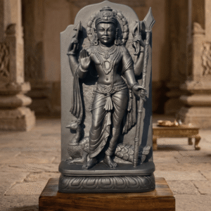 lord kartikeya black stone standing idol handmade murugan statue black stone sculpture india kartikeya murti with peacock black stone handcrafted kartikeya idol for home temple lord murugan statue spiritual decor india
