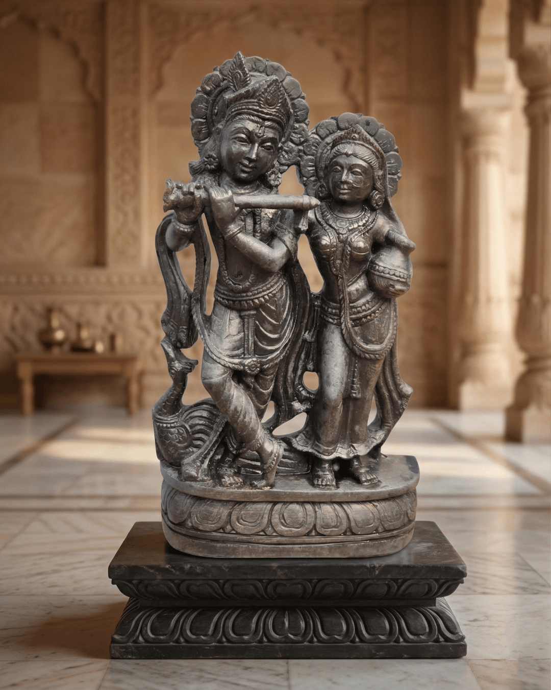 radha krishna black stone idol couple statue radha krishna murti flute sculpture india handcrafted radha krishna stone statue krishna radha idol for home temple decor hindu radha krishna black stone sculpture