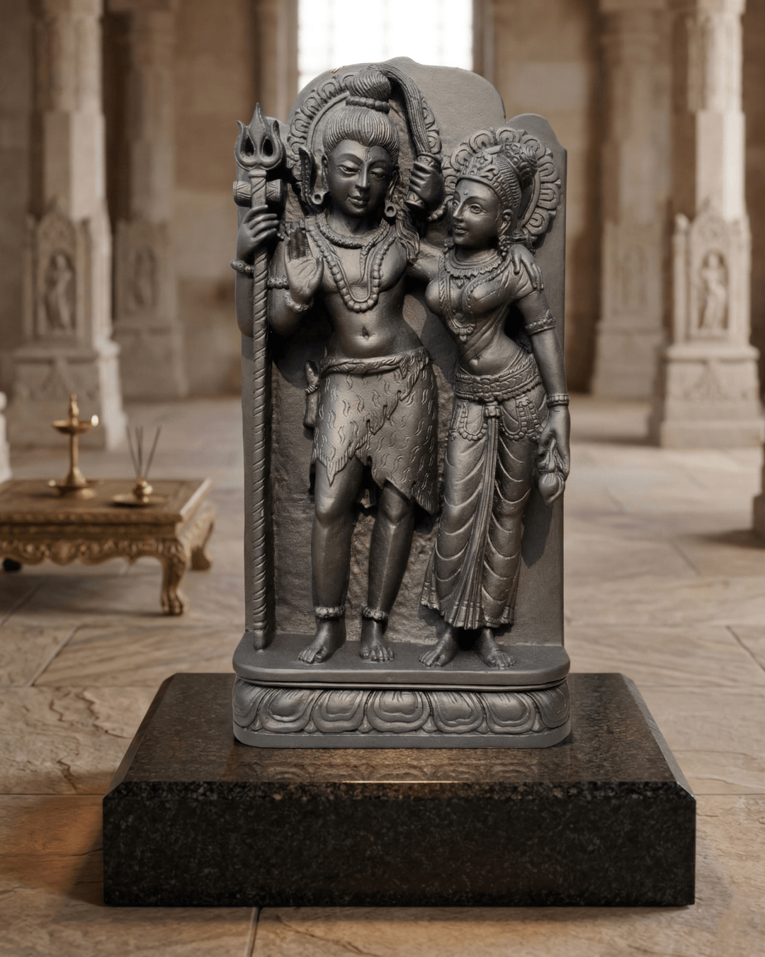 shiva parvati black stone idol handmade shiv parvati murti stone sculpture india handcrafted shiva parvati statue for home temple black stone shiv parvati idol spiritual decor divine couple shiva parvati sculpture