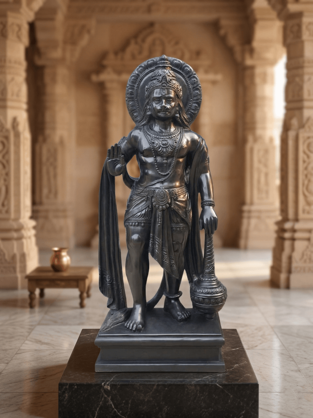 hanuman black stone standing idol gada statue bajrangbali murti black stone sculpture lord hanuman statue for home temple decor hanuman ji idol standing hindu god statue handcrafted hanuman black stone murti