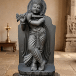 lord krishna black stone standing idol venugopal krishna statue stone murti handcrafted krishna idol flute playing black stone krishna murti for home temple decor traditional krishna statue india black stone