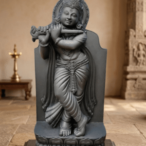 lord krishna black stone standing idol venugopal krishna statue stone murti handcrafted krishna idol flute playing black stone krishna murti for home temple decor traditional krishna statue india black stone