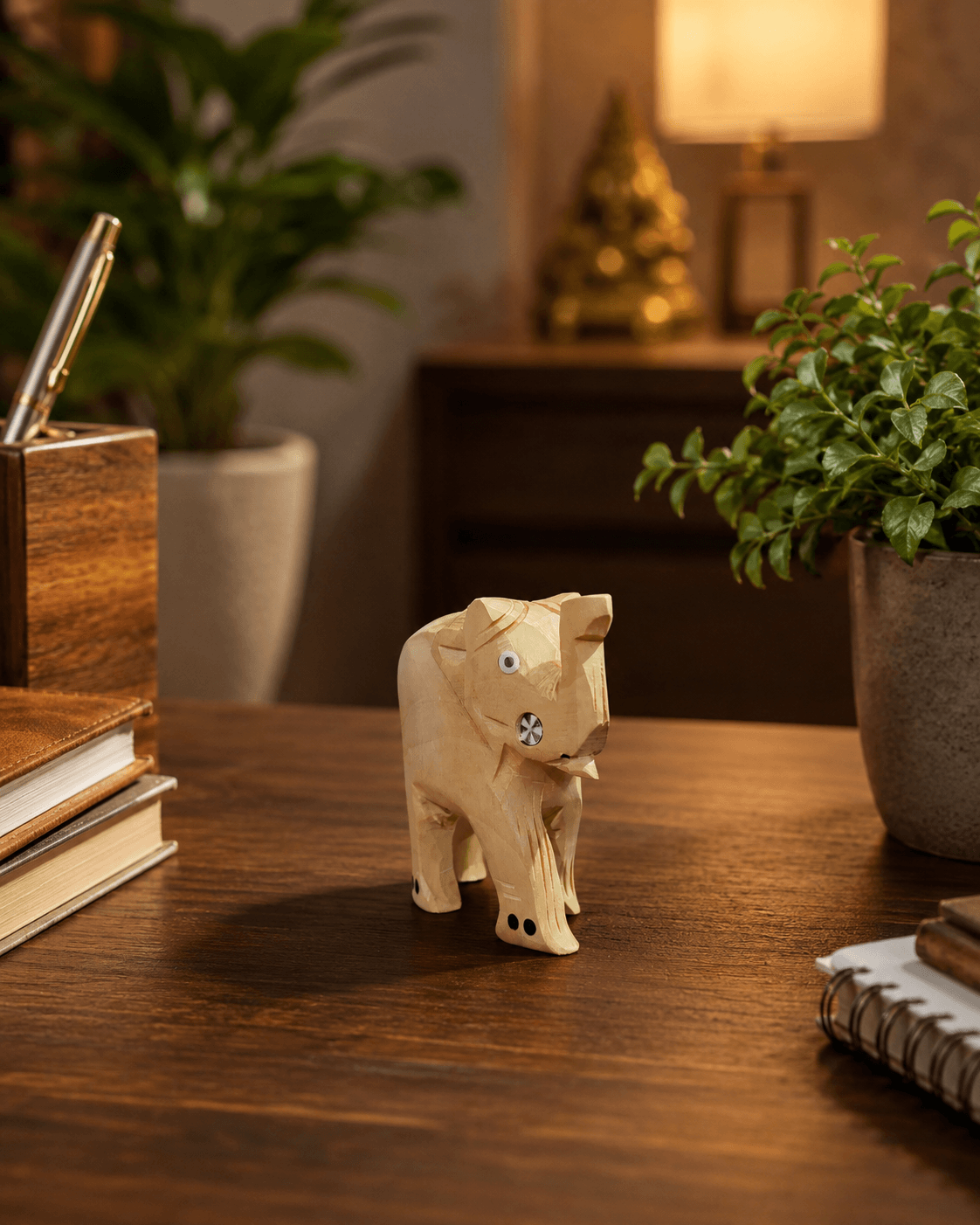handcrafted wooden elephant showpiece mini wooden elephant decor statue lucky elephant wooden handicraft small wooden elephant for office desk