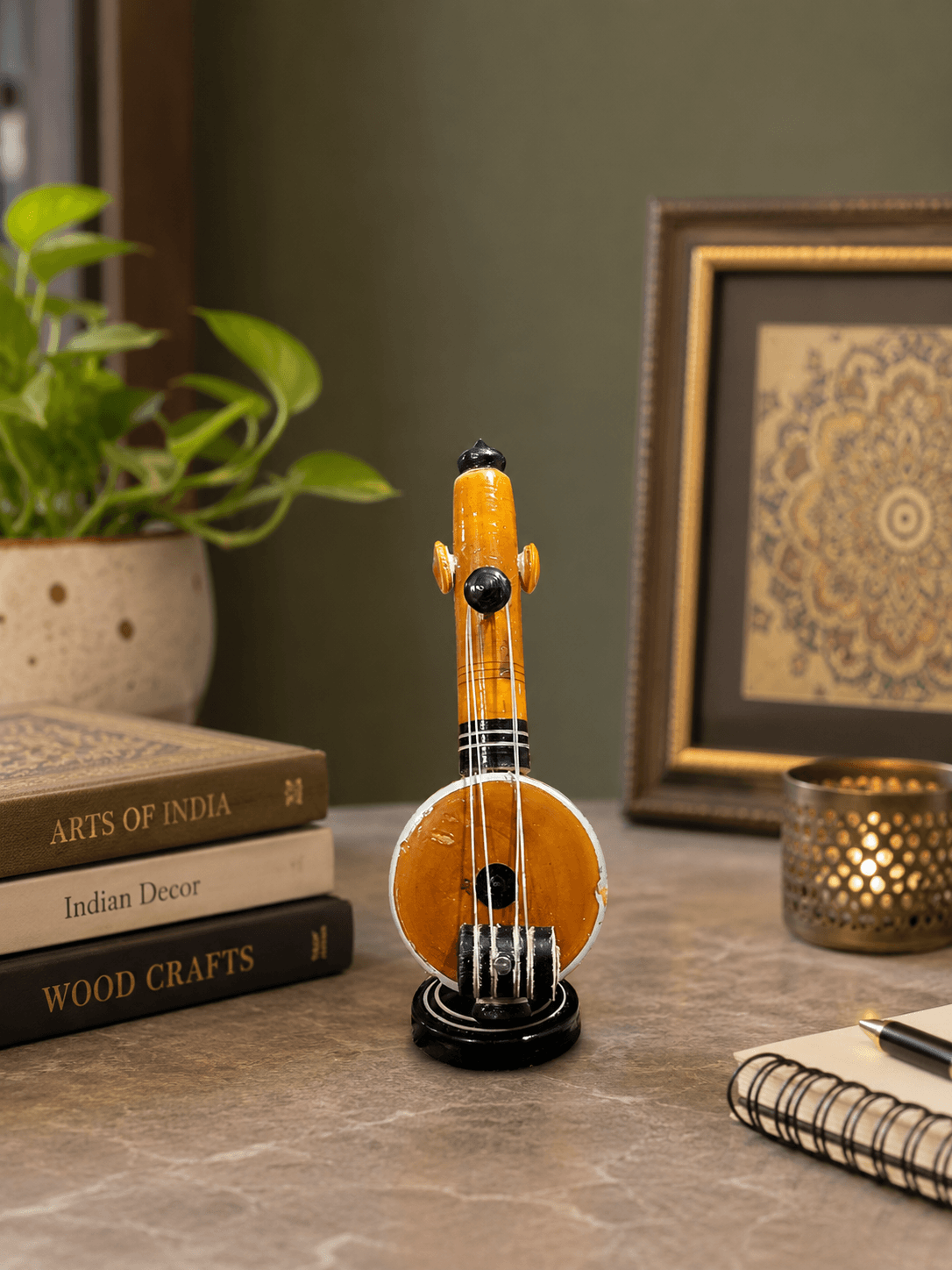 handcrafted wooden veena showpiece traditional indian veena decor statue miniature wooden veena for home decor indian musical instrument decorative showpiece
