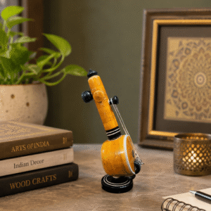 indian musical instrument decorative showpiece handcrafted veena statue for office desk wooden veena art decor for living room ethnic indian music instrument sculpture