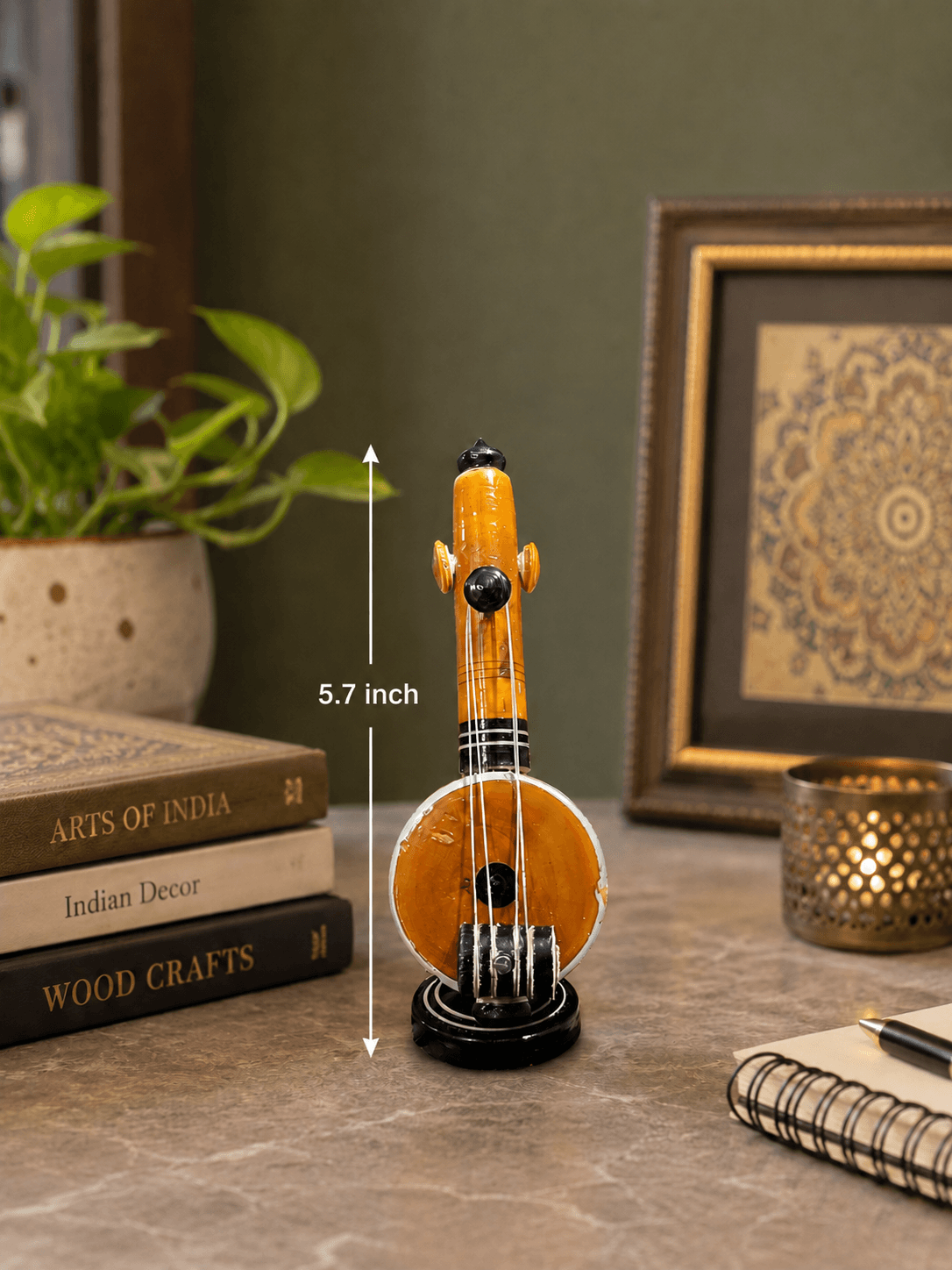 ethnic indian music instrument sculpture sheesham wood finish veena showpiece decorative veena model for study table indian handicraft veena decor item