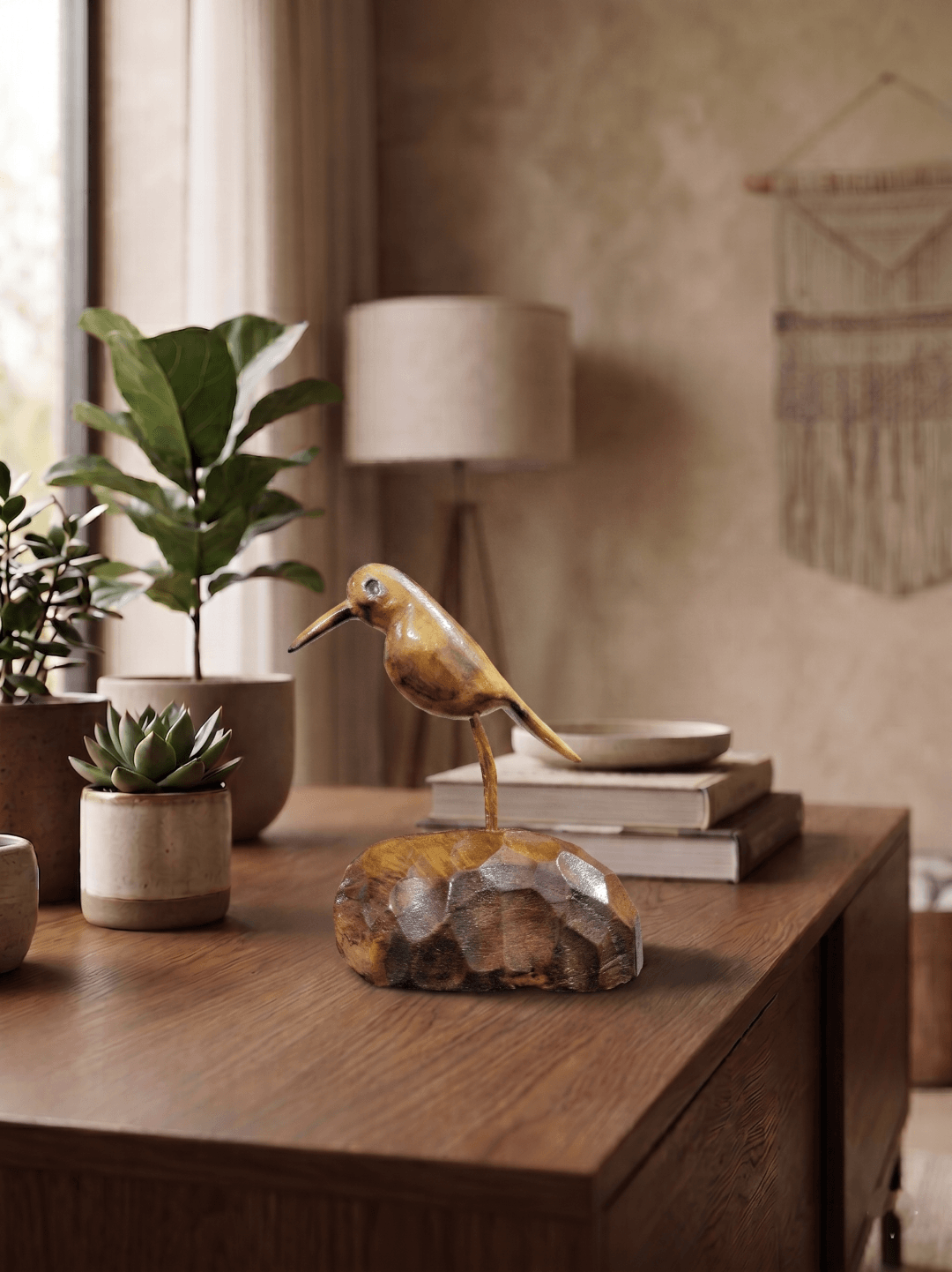 handmade wooden bird for home decor natural wood bird sculpture for office desk artistic wooden bird decor showpiece decorative wooden coastal bird statue
