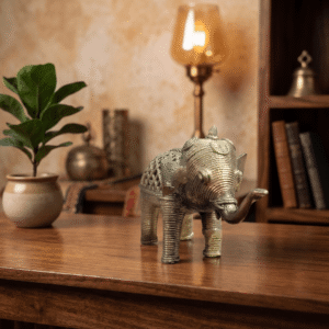 indian dhokra metal craft elephant rustic brass elephant tabletop decor artisan handcrafted elephant sculpture vintage style brass elephant showpiece decorative dhokra elephant for office desk