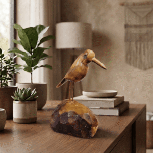 handcrafted wooden bird sculpture driftwood style bird decor statue rustic wooden sandpiper bird figurine handmade wooden bird for home decor