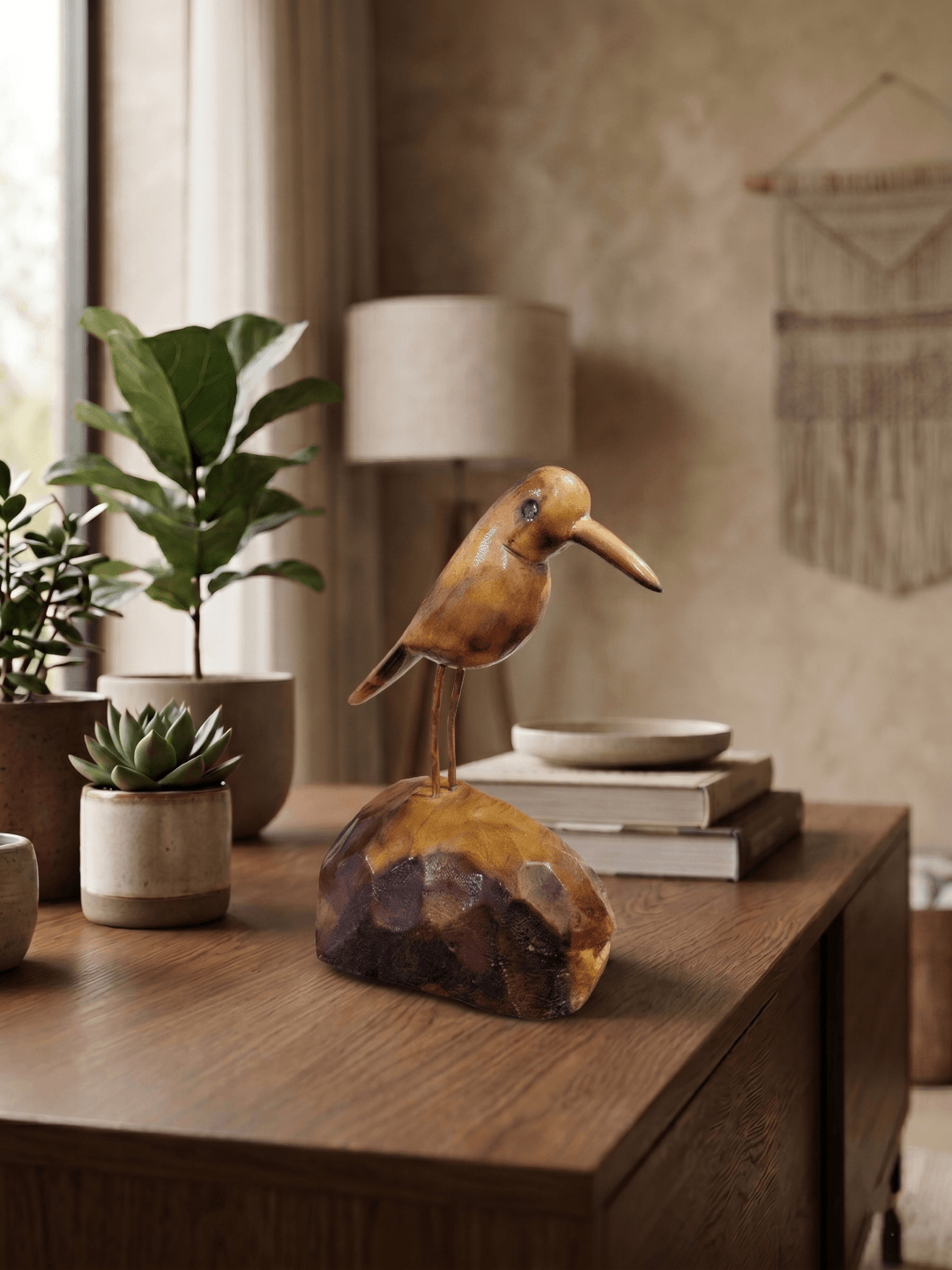 handcrafted wooden bird sculpture driftwood style bird decor statue rustic wooden sandpiper bird figurine handmade wooden bird for home decor