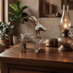 handcrafted dhokra brass deer showpiece tribal brass deer statue for home decor traditional dhokra art deer sculpture handcrafted brass deer figurine