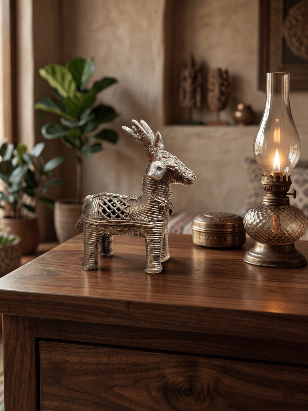 handcrafted dhokra brass deer showpiece tribal brass deer statue for home decor traditional dhokra art deer sculpture handcrafted brass deer figurine