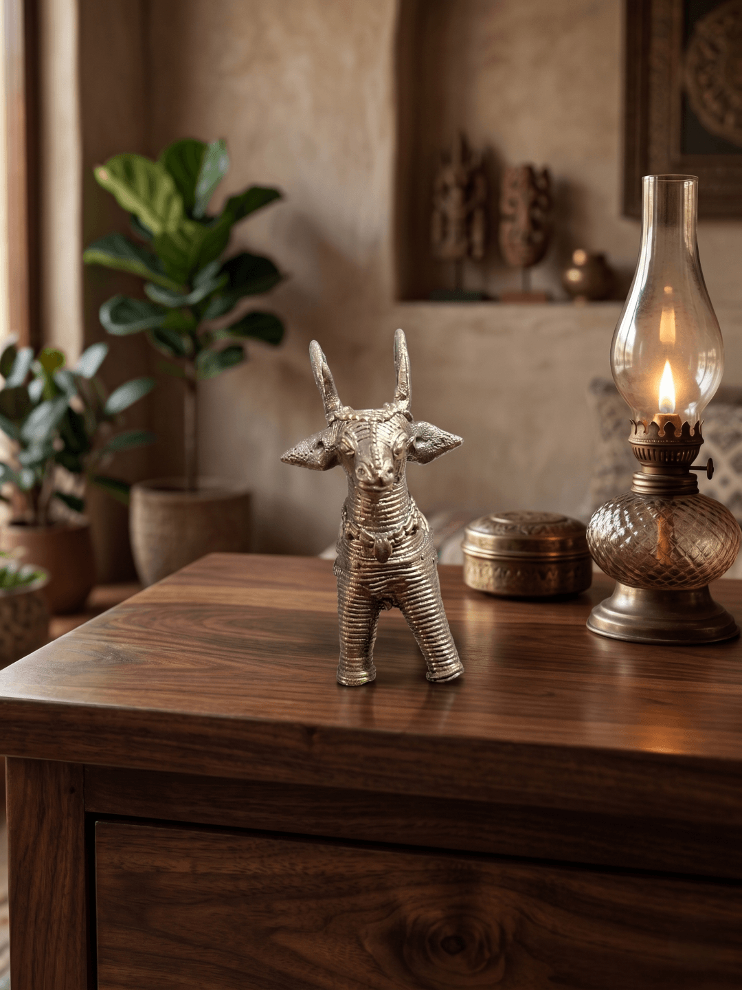 handcrafted brass deer figurine ethnic tribal deer decor statue indian dhokra metal craft deer rustic brass deer tabletop decor
