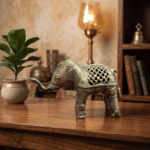 handcrafted dhokra brass elephant showpiece tribal brass elephant statue for home decor traditional dhokra art elephant sculpture handcrafted brass elephant figurine ethnic tribal elephant decor statue