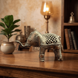 handcrafted dhokra brass elephant showpiece tribal brass elephant statue for home decor traditional dhokra art elephant sculpture handcrafted brass elephant figurine ethnic tribal elephant decor statue