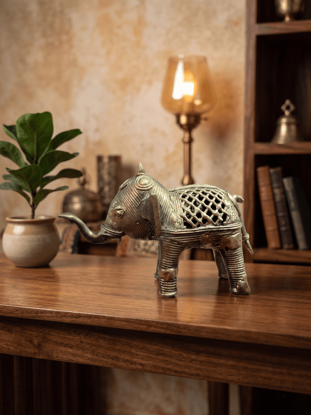 handcrafted dhokra brass elephant showpiece tribal brass elephant statue for home decor traditional dhokra art elephant sculpture handcrafted brass elephant figurine ethnic tribal elephant decor statue