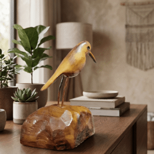 decorative wooden coastal bird statue handcrafted rustic bird table decor minimalist wooden bird sculpture decor nature inspired wooden bird figurine