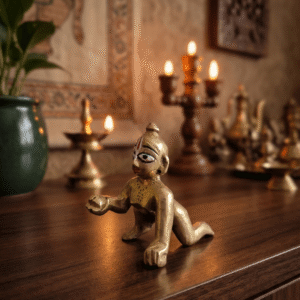 handcrafted brass krishna idol decor tribal brass gopal krishna figurine antique finish brass bal krishna statue indian tribal art krishna showpiece