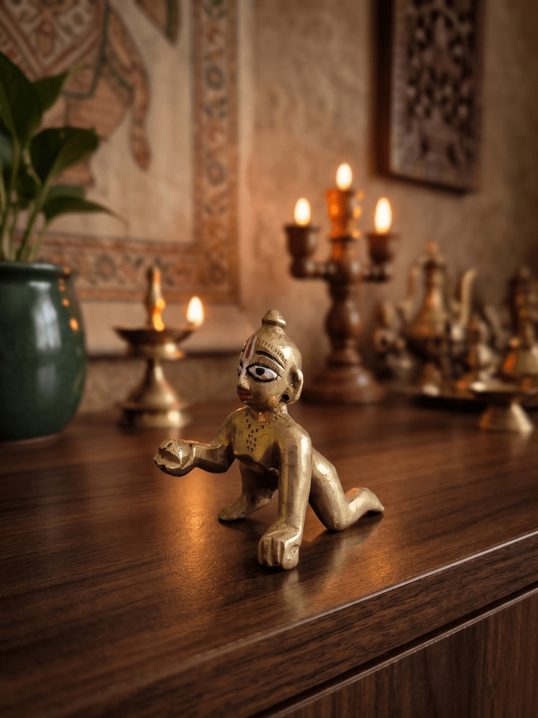 handcrafted brass krishna idol decor tribal brass gopal krishna figurine antique finish brass bal krishna statue indian tribal art krishna showpiece